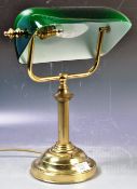 VINTAGE ENAGLISH BRASS AND GREEN GLASS BANKERS DESK LAMP