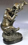 LATE 20TH CENTURY HEAVY CAST BRONZE SCULPTURE OF A PANTHER AND ANTELOPE