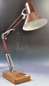 MID CENTURY DANISH ANGLEPOISE DESK LAMP UPON A TEAK BASE
