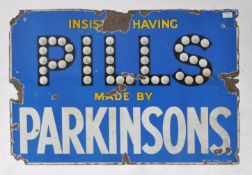 PARKINSONS PILLS VINTAGE ADVERTISING ENAMEL SHOP SIGN