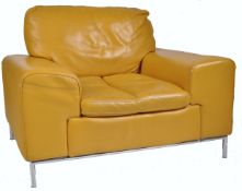 MATCHING PAIR OF RETRO MUSTARD YELLOW LEATHER ARMCHIARS