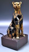 VINTAGE TIFFANY STYLE BIG CAT CHEETAH TABLE LAMP LIGHT