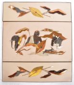 GROUP OF THREE AFRICAN COPPER AND BRASS 3D WALL ART