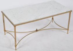 RETRO VINTAGE HOLLYWOOD REGENCY BRASS & MARBLE COFFEE TABLE.