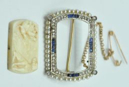 EDWARDIAN SAPPHIRE AND DIAMOND HUNTING INTEREST BROOCH