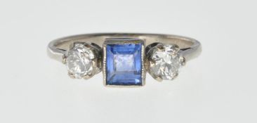ANTIQUE SAPPHIRE AND DIAMOND THREE STONE RING