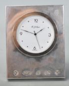 CONTEMPORARY SILVER HALLMARKED RJ CARR DESK CLOCK.
