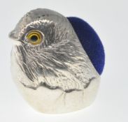 STAMPED STERLING SILVER CHICK PIN CUSHION.