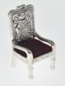 STAMPED 925 SILVER CHAIR PIN CUSHION.