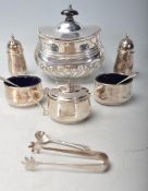 20TH CENTURY SILVER HALLMARKED CONDIMENT CRUET SET.