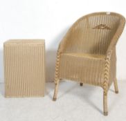 MID 20TH CENTURY LLOYD LOON WICKER CHAIR AND BASKET