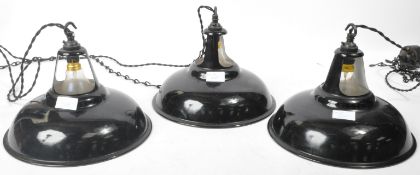 MATCHING GROUP OF THREE RETRO INDUSTRIAL ENAMEL SHADES