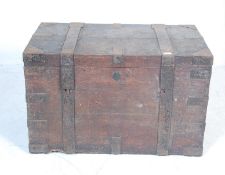 LARGE ANTIQUE 19TH CENTURY SOLID OAK AND METAL BOUND STRONG BOX