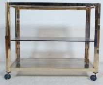 20TH CENTURY VINTAGE METAL TUBULAR AND SMOKED GLASS DRINKS TROLLEY