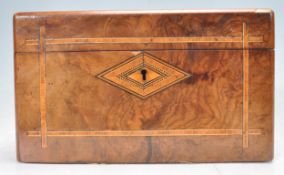 19TH CENTURY WALNUT INLAID WOODEN TEA CADDY.
