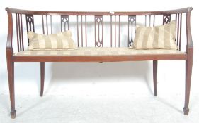EDWARDIAN MAHOGANY AND MARQUETRY INLAID SOFA SETTEE.