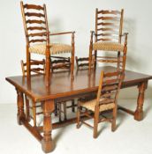 LARGE ANTIQUE STYLE REFECTORY DINING TABLE AND CHAIRS
