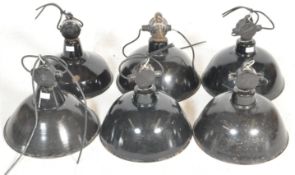 GROUP OF SIX MID CENTURY INDUSTRIAL ENAMEL HANGING PENDANT LIGHTS
