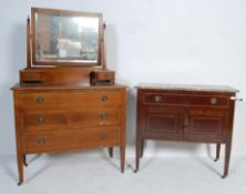 EARLY 20TH CENTURY EDWARDIAN MAHOGANY INLAID DRESSING TABLE CHEST AND WASHSTAND
