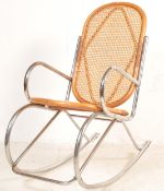 VINTAGE RETRO 20TH CENTURY CIRCA 1980S CANE AND CHROME METAL ROCKING CHAIR IN MACEL BREUER STYLE