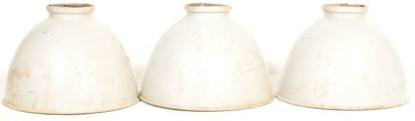 THREE LARGE 20TH CENTURY CIRCA 1980'S INDUSTRIAL GREY ENAMEL PENDANT SHADES