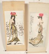 SET OF TWO LARGE VINTAGE DECORATIVE CHINESE SCROLLS