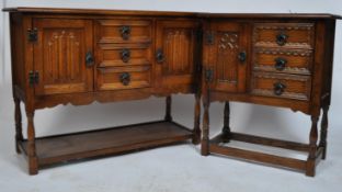 JACOBEAN REVIVAL 20TH CENTURY OAK CREDENZA & ANOTHER