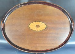EARLY 20TH CENTURY EDWARDIAN MAHOGANY INLAID BUTLERS TRAY