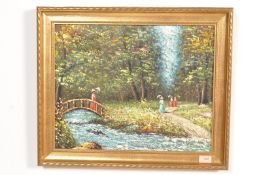 OIL ON CANVAS PAINTING DEPICTING VICTORIAN LADIS BY VITTORIO OSVALDO TOMMASINI FARFA