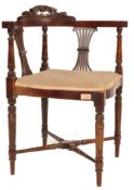 19TH CENTURY LATE VICTORIAN MAHOGANY CORNER CHAIR