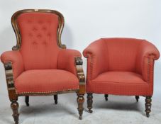 19TH CENTURY VICTORIAN SPOON BACK CHAIR AND TUB CHAIR