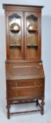 1920'S GEORGE V OAK & LEADED GLASS BUREAU BOOKCASE