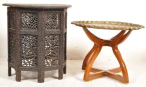 PAIR OF BURMESE AND MOROCCAN COLLAPSABLE OCCASIONAL SIDE TABLES.