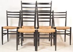 SET OF FOUR RUSH SEATS AND BLACK FRAME DINING CHAIRS