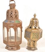 TWO 20TH CENTURY METAL MOROCCAN STYLE PORCH LANTERNS