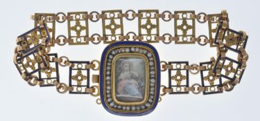 ANTIQUE FRENCH GOLD ENAMEL AND MINIATURE BRACELET