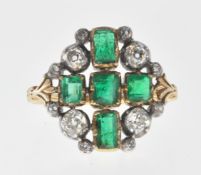 ANTIQUE EMERALD AND DIAMOND CROSS RING