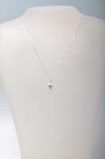 9CT WHITE GOLD AQUAMARINE AND DIAMOND PENDANT NECKLACE.