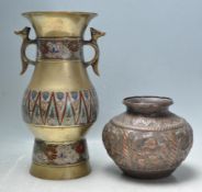 ANTIQUE EARLY 20TH CHINESE BRASS AND ENAMEL