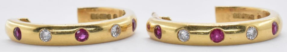 PAIR OF 18CT GOLD DIAMOND AND RUBY HOOP EARRINGS