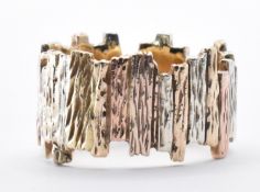 1970'S 9CT GOLD THREE TONE BARK EFFECT RING