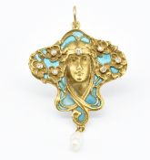 ART NOUVEAU GOLD PLIQUE A JOUR & DIAMOND PENDANT