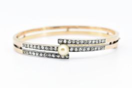 ART DECO 18CT GOLD DIAMOND AND PEARL BRACELET