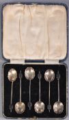 SET OF 1930S SILVER HALLMARKED ART DECO COFFEE SPOONS.