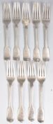 SET OF NINE SILVER FIDDLE PATTERN FORKS