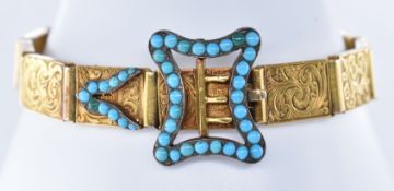 19TH CENTURY GOLD BUCKLE BRACELET TURQUOISE