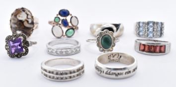 GROUP OF TEN SILVER DRESS RINGS