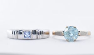 TWO 9CT WHITE GOLD AND COLOURED STONE RINGS