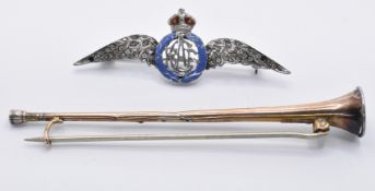 SILVER & ENAMEL RAF SWEETHEART BROOCH & HUNTING HORN BROOCH