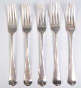 FIVE GEORGE IV SILVER FORKS